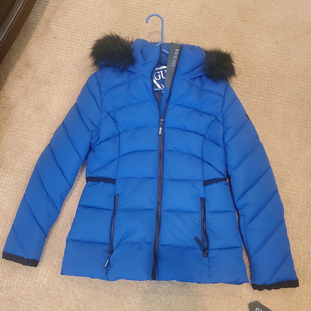 New blue guess puffer coat